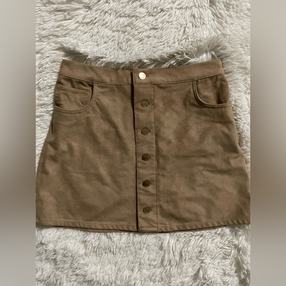 Express Faux Suede Button Front tan color - Picture 4 of 6